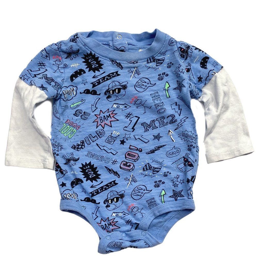 Koala Kids Blue Doodle Print Long Sleeve Onesie